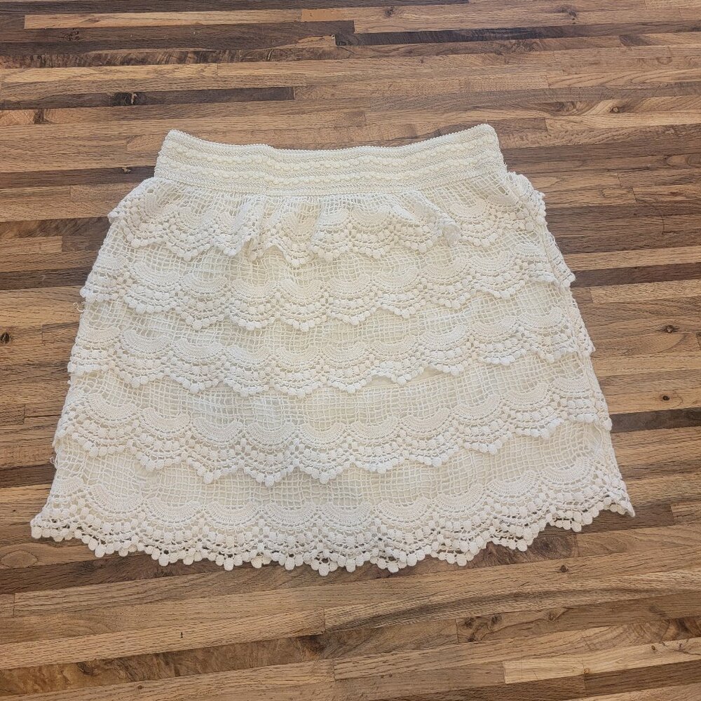 Boho Wet Seal Crochet Ivory Lace Stretch High Waist Mini Skirt